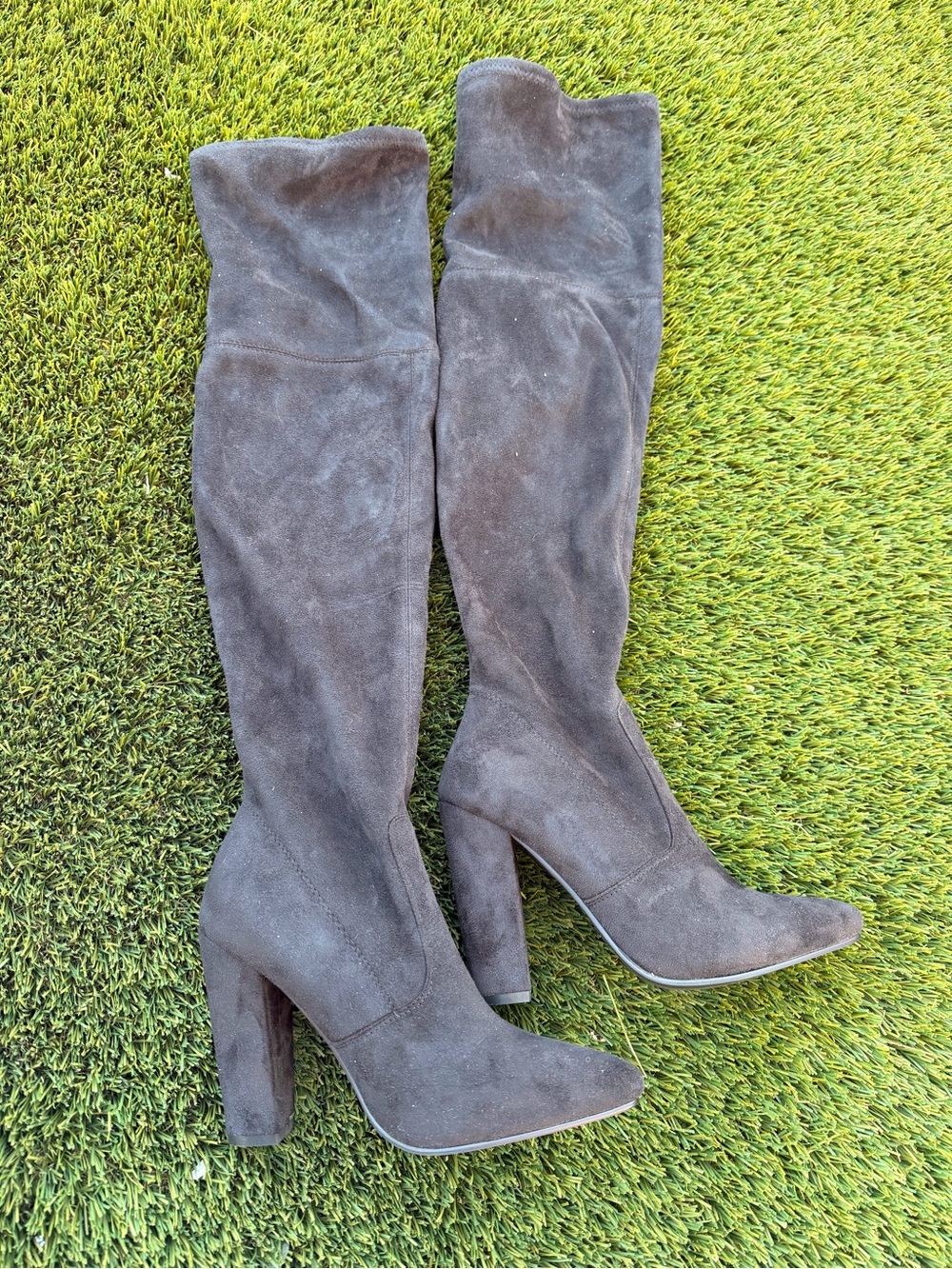 Women's Over-The-Knee Suede Block Heel Boots - Black